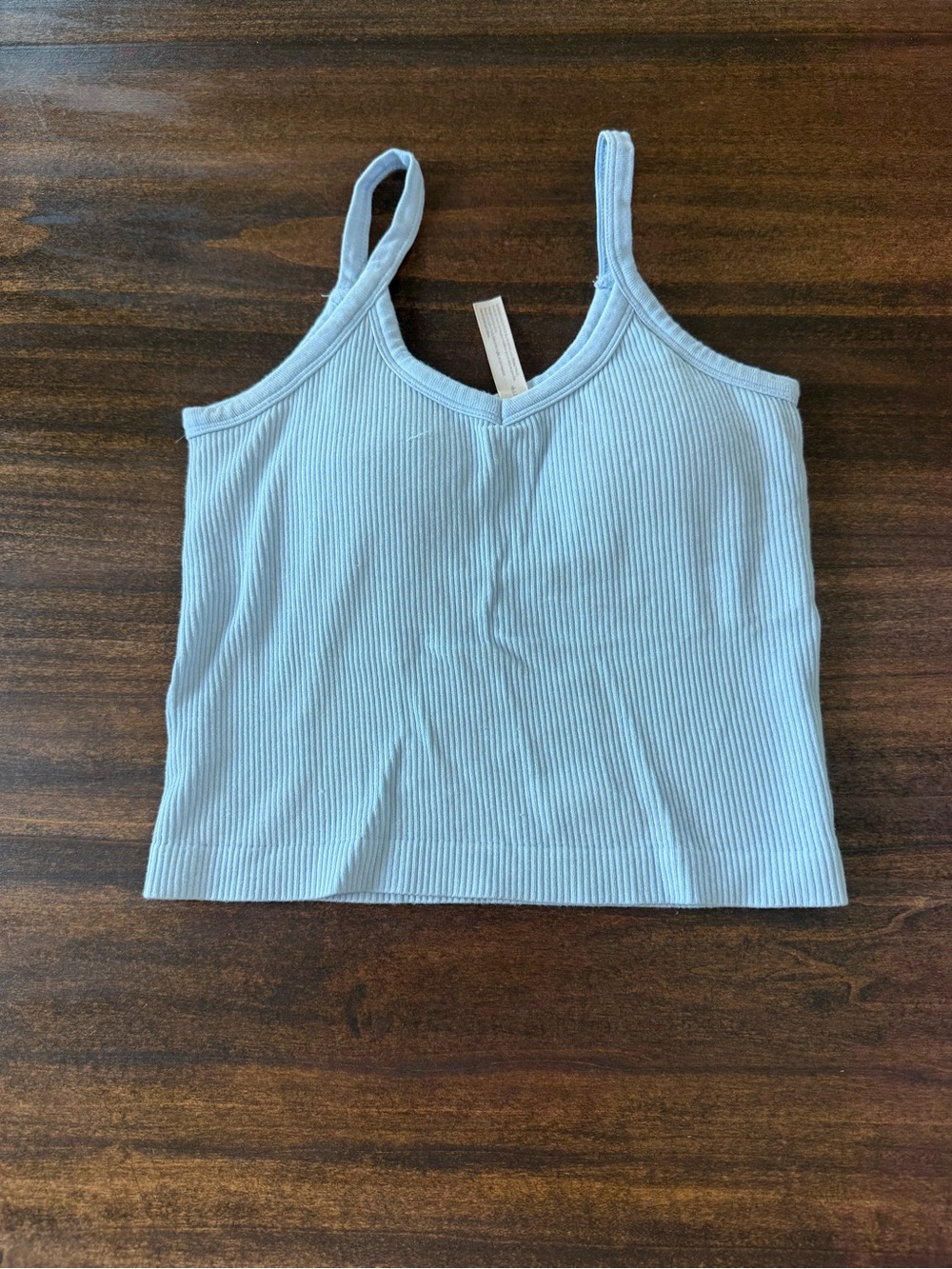 By Together Light Blue Ribbed V-Neck Crop Tank